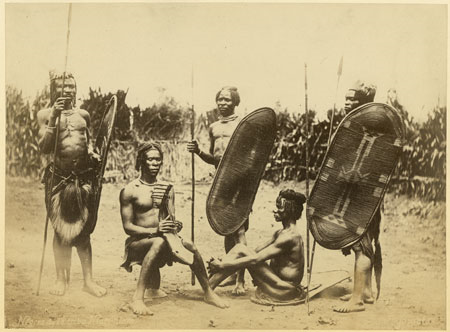 File:Richard Buchta - Zande men with shields, harp.png