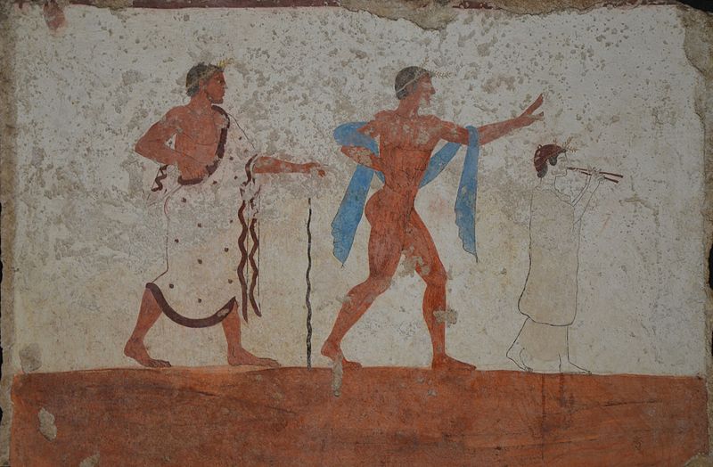 File:Detail of fresco from west walls of the Tomb of the Diver depicting a a cortege of guests, 5th century BC, Paestum Archaeological Museum (14599910471).jpg