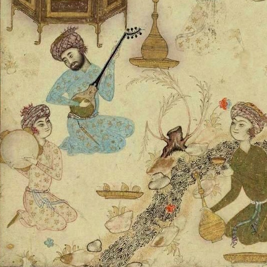File:Ustad Muhammadi - Hamza Mirza Entertained (detail). Persian tinted drawing, second half of the 16th century. Safavid Period, Iran.png