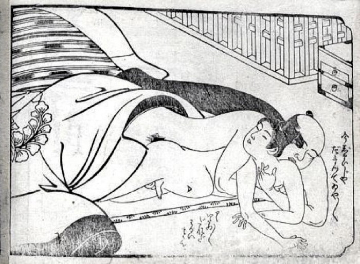 File:Attributed to Okumura Masanobu - Homoerotic scene (right panel). Part of a double-page shunga woodblock-printed illustration, ca. 1750.png