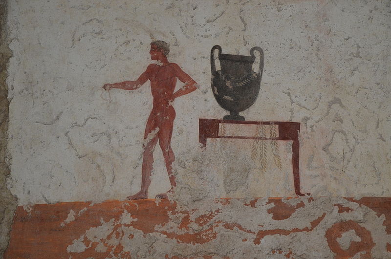 File:Detail of fresco from lateral walls of the Tomb of the Diver depicting a symposium scene, 5th century BC, Paestum Archaeological Museum (14603185155).jpg