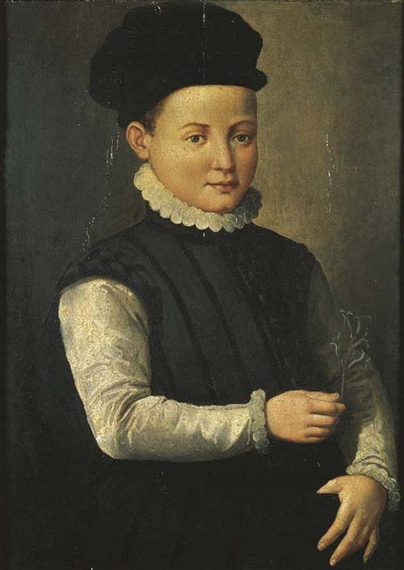 File:ALLORI Alessandro - Ritratto di bambino a mezzo busto con abito nero cappello nero e camicia bianca 404x570.jpeg