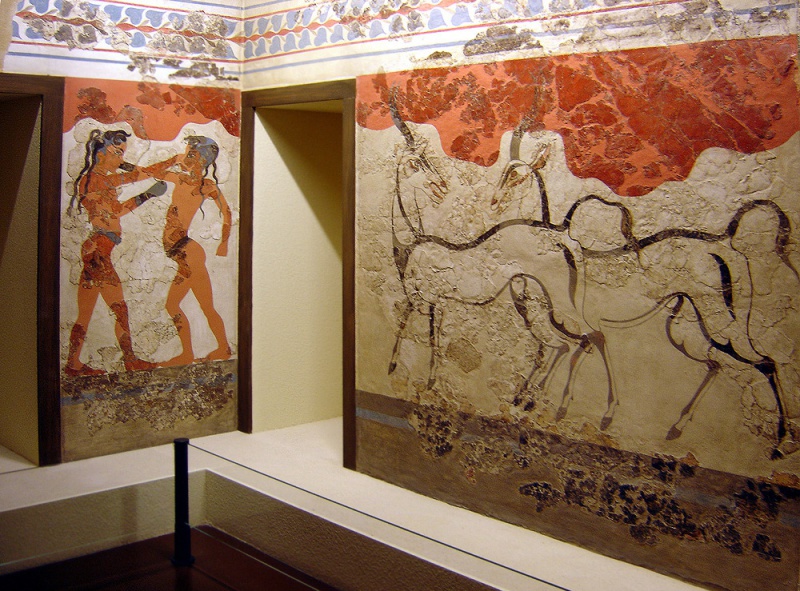File:(Akrotiri) -1650c Boxing boys and antelopes frescoes 1000x739.jpg