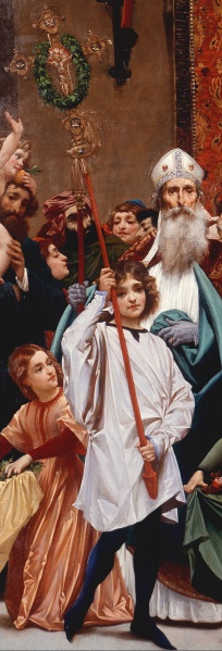 File:LEIGHTON Frederic 1854c Cimabue's celebrated Madonna is carried in procession (detail left) 740x2172.jpg