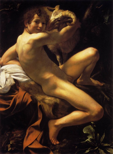 File:CARAVAGGIO 1602 San Giovanni Battista giovane con un montone (Pinacoteca Capitolina) 1000x1362.jpg