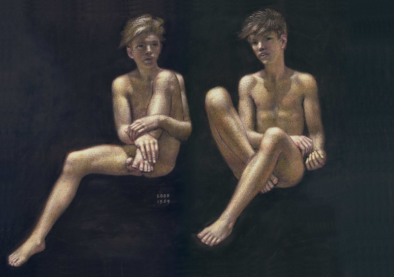File:GOOR Gaston 1959 Deux adolescents nus assis sur fond noir 2658x1866.jpg