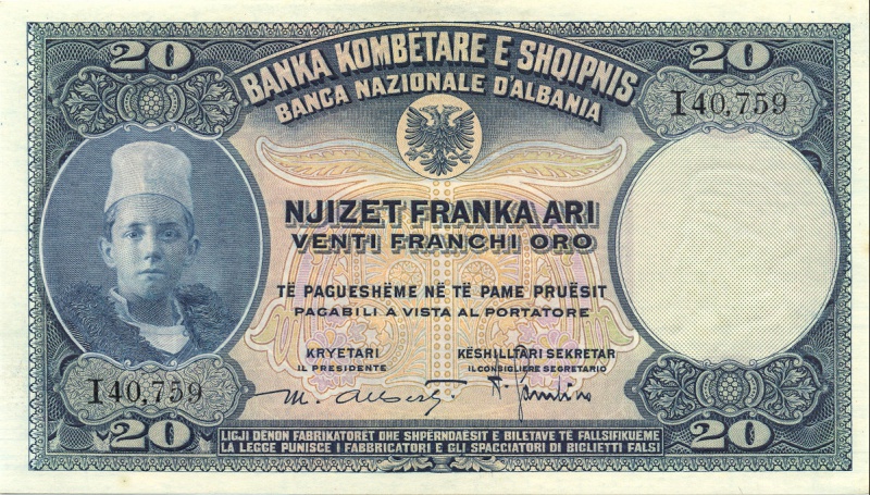 File:(Shqipëria) 1926 Njizet franka ari - Venti franchi oro A 1201x683.jpg