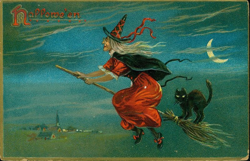 File:1200px- Hallowe'en. (A Witch riding a broomstick with a black cat).jpg