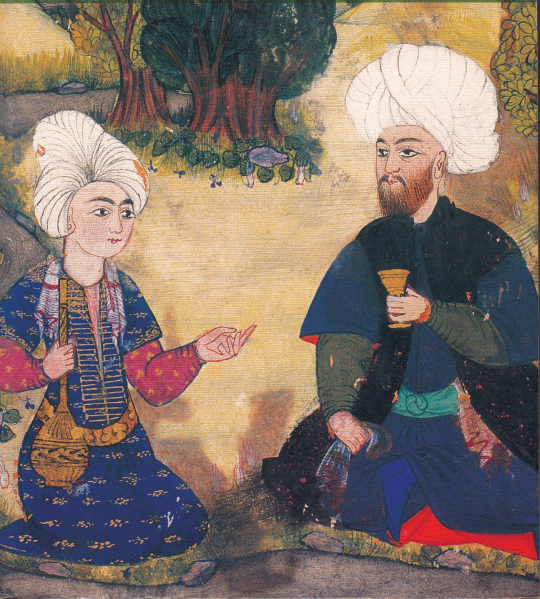 File:The poet Figani with a young cupbearer. Ottoman miniature painting from an illustrated volume of a copy of the Meşairü'ş-Şuara by Aşık Çelebi, 16th century.png
