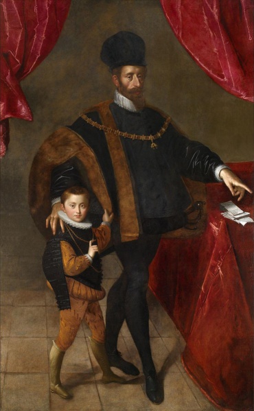 File:AACHEN Hans von 1595c Herzog Wilhelm der V von Bayern mit seinem Sohn Albrecht 741x1200.jpg