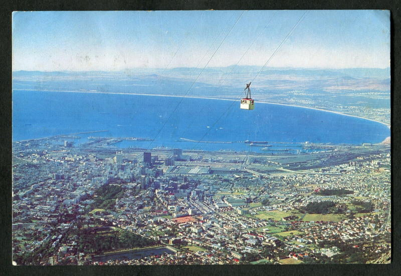 File:Postcard showing a view of a cable car high above Cape Town, South Africa, on its way up Table Mountain (1970s).png