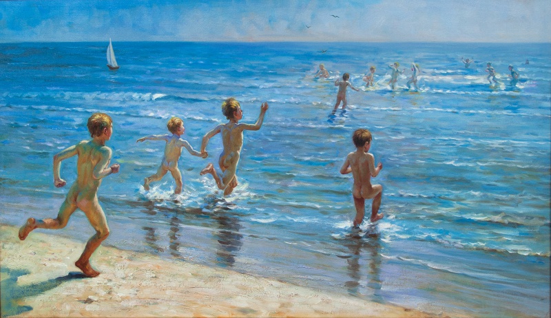 File:(efter Peder Severin KRØYER 1892) En flok drenge ude i det solglitrende hav 2000x1154.jpg