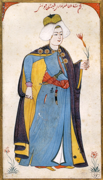 File:Abdulcelil Levni - Youth holding a tulip. Ottoman miniature painting, early 18th century.png