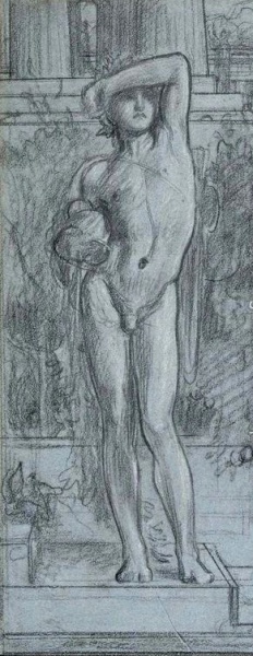 File:LEIGHTON Frederic 1868c Study for 'Boy with a shield holding a vase' 291x752.jpg
