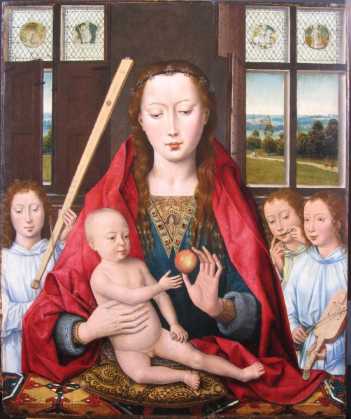 File:MEMLING Hans (naar) 1490c Madonna met kind en drie musicerende engelen 1387x1656.jpg
