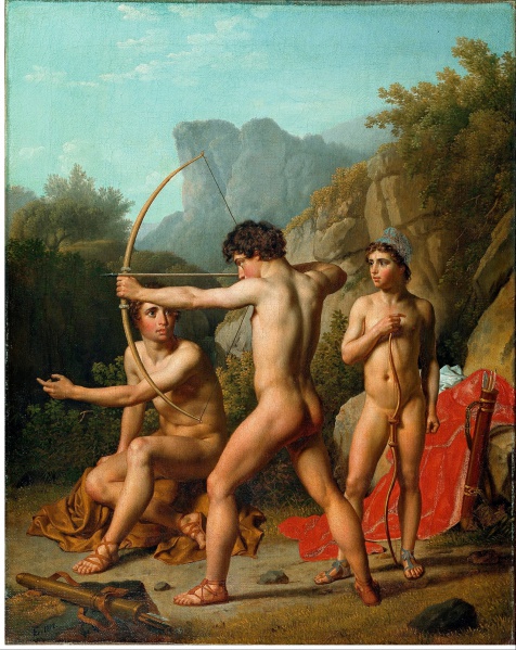 File:Christoffer Wilhelm Eckersberg - Three Spartan boys practising archery - Google Art Project.jpg